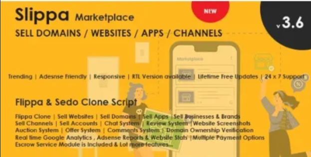 Domains,Website ,App & Social Media Marketplace PHP Script- Slippav4.0